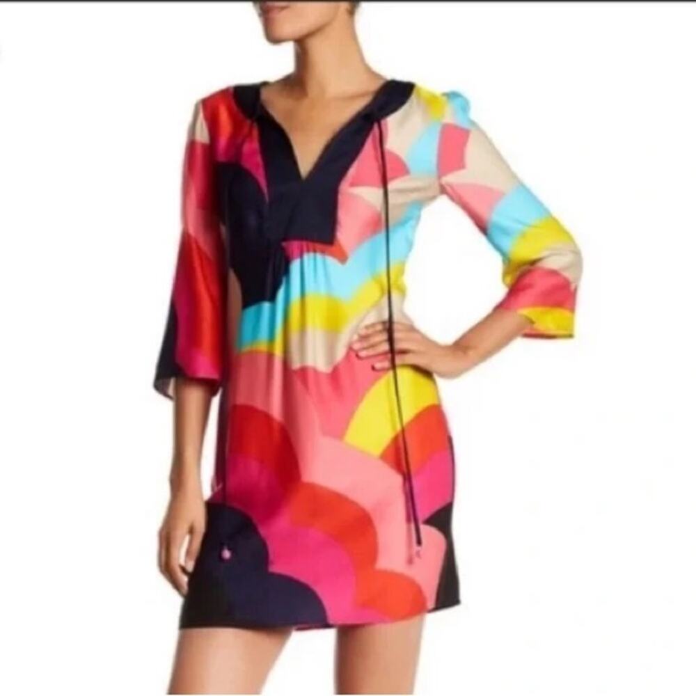 Trina Turk Dress Abstract Mini Flowy Resortwear Luxury Vacation Rayon 4